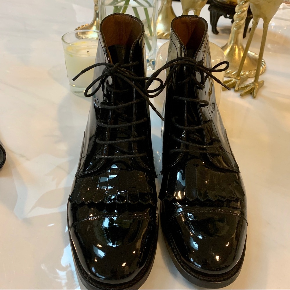 COPY - Pertini black patent leather booties.